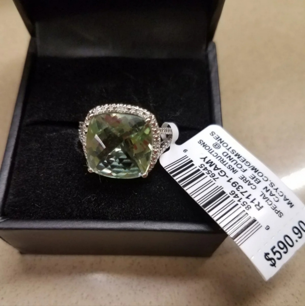 Green Quartz and Diamond ring